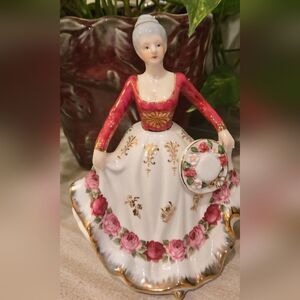 Elegant Figurine with Floral Gold Trimmed Dress, 8 Inches